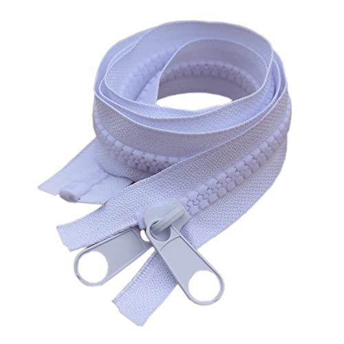 YaHoGa 2PCS #10 48 Inch Separating Large Plastic Zippers White with Double Pull Tab Slider Heavy Duty Zippers for Sewing, Sleeping Bag, Boat, Marine, Canvas, Cover, Dog Bed, Tent (48" DP White)