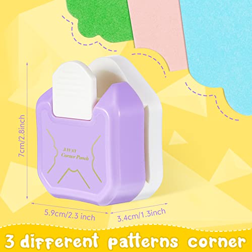 Creative Pattern Corner Punch 2 Pcs 3 in 1 Corner Cutter 3 Shapes Hole Punch Paper Pattern Cutter Craft Corner Punch Rounder for Crafting, Scrapbooking Supplies, Business Card, Photo (Yellow, Purple)