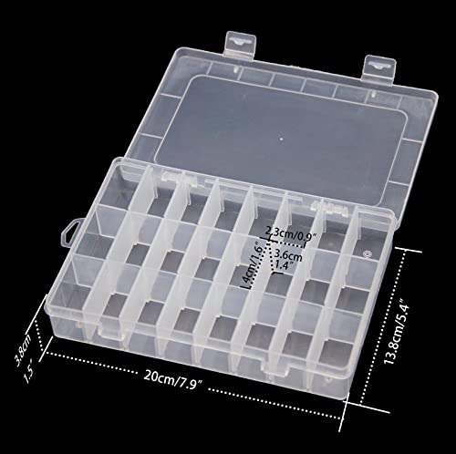 4PCS Clear White Plastic Organizer Box with Dividers 24 Grid Storage Containers Jewelry Storage Box with Dividers for Beads Earrings Necklaces Rings Metal Parts Accessories Screws Button Storage