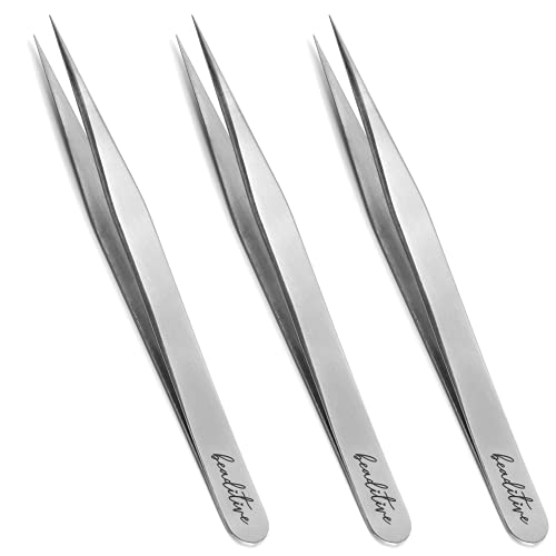 Beaditive High Precision Tweezers 3 Pack - 4.7" Craft Tweezers for Sewing, Beading & DIY Crafts - Non-Serrated Jewelry Tweezer Set with Fine Point Tips - Stainless Steel Needle Nose Hobby Tweezers