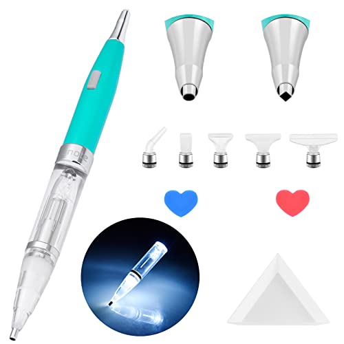 Benote Original Diamond Painting Pen Lighted Drill Pen 2.0 Metal Sticky Pen Tips, Diamond Painting Accessories with Multi Replacement Pen Heads and Wax - B7 Turquoise