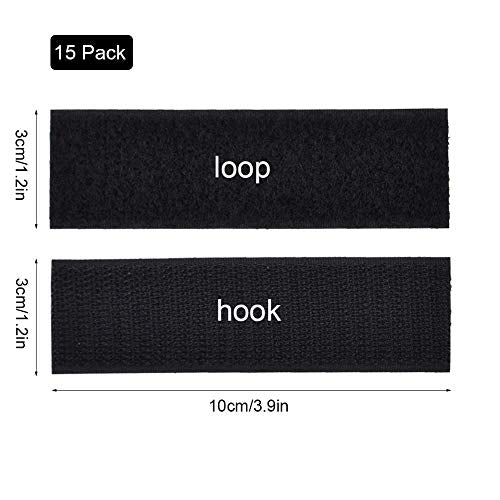 Heavy Duty Hook and Loop Tape Strips with Adhesive,15PCS Sticky Back Tape Industrial Strength Fastener Interlocking Mounting Tape for Home Office Use(1.2x4inch)