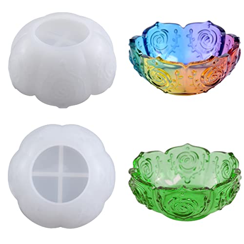 Anlan-angel Bowl Dish Resin Mold Tealight Candle Holder Resin Molds Jewelry Tray Epoxy Casting Mold Lotus Rose Silicone Molds for Resin DIY Jewelry Storage Home Table Decor
