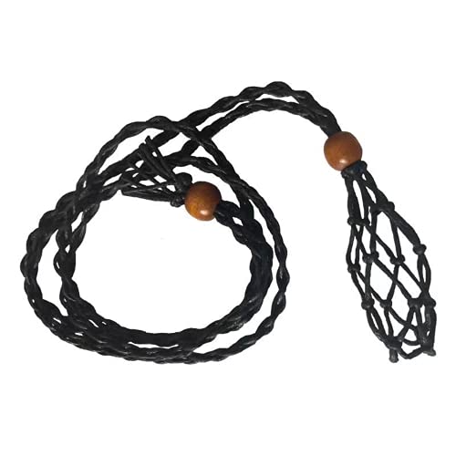 Extra Super Large Black Necklace Cord Crystal Holders Handmade Quartz Cage, DIY Bracelet Jewelry Making Upgrated Adjustable Tibetan Wooded Beads (Medium)