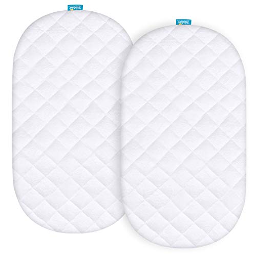 Biloban Bassinet Mattress Pad Cover Compatible with Munchkin Brica Fold N' Go Travel Bassinet, 2 Pack, Waterproof, Ultra Soft Bamboo Sleep Surface, Breathable and Easy Care