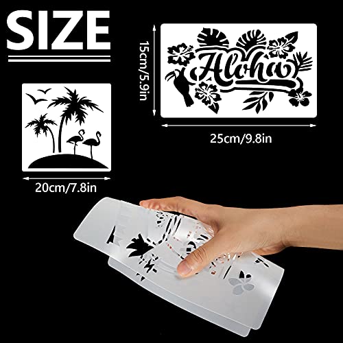 16 Pieces Aloha Flowers Stencil Summer Painting Template Hawaii Tropical Reusable Stencil Palm Tree Stencil Lemon Pineapple Flamingo Leaves Template for DIY Art Crafts Scrapbooking on Wood Wall Decor