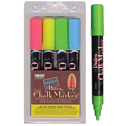 Uchida Of America Bistro Dry Erase Marker, 1, Fluorescent Colors, 4 per Pack