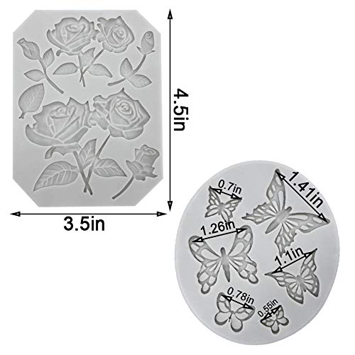 3 Pack Butterfly Rose Flower Stems Birds Blossoms Silicone Fondant Mold, for Making Chocolate Fondant Jelly Polymer Clay Soap Crafting DIY Projects and Cake Decoration