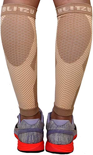 BLITZU Calf Compression Sleeves For Women & Men Leg Compression Socks for Runners, Shin Splint, Recovery from Injury & Pain Relief Great for Running, Maternity, Travel, Nurses (Nude, XX-Large)