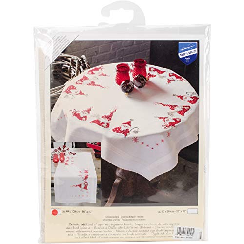 Vervaco Embroidery Christmas Embroidery Kits Cross Stitch Table Runner DIY Set, Tablecloth to Embroider with Image on Cotton and Embroidery Thread, 16 x 40 Inches, Three Christmas Gnomes
