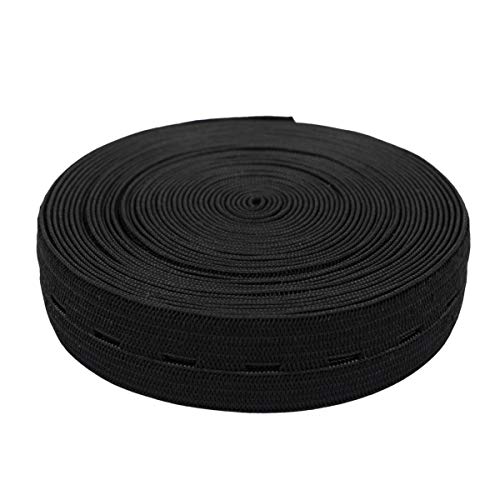 DABER VICH 3/4 Inch 11 Yards Buttonhole Knit Stretch Elastic Bands and 20pcs Resin Buttons (Black and White Each Color 5.5 Yards and Each Color 10pcs)
