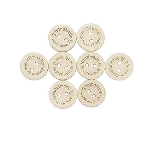 Chenkou Craft 100pcs 1" 25mm Handmade with Love Wood Buttons Craft Sewing Button (1"(25mm))