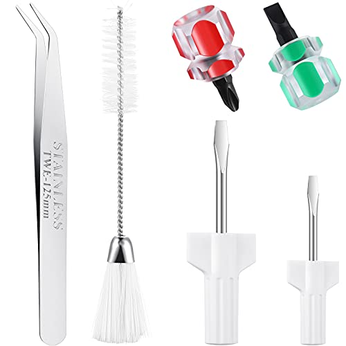 6 Pieces Sewing Machine Cleaning Kit Includes Tweezers Double Headed Lint Brush 4 Pieces Short Screwdriver, Flathead Cross Head Screwdrivers Mini Portable Screwdriver for Repair Machine Sewing Tools