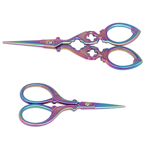 Asdirne Embroidery Scissors, Stainless Steel Sharp Tip Scissors, Thread Scissors DIY Tools for Embroidery, Craft, Needle Work, Art Work & Everyday Use, 2 Pcs, 4.7"/5.3",Colourful