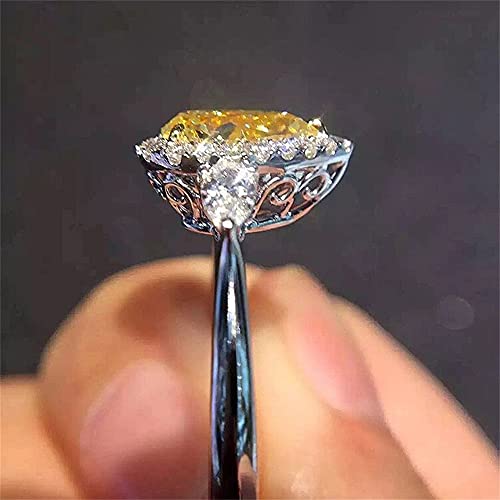 925 Sterling Silver Full Diamond Ring Shiny Citrine Ring Tear Drop 3Ct Zirconia Promise Halo Rings CZ Yellow Gem Cocktail Rings Eternity Engagement Wedding Band Ring for Women TZ.118 (US Code 6)