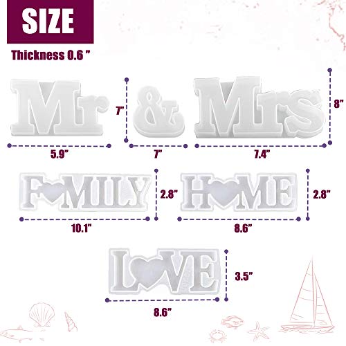 4 Pcs Letters Resin Molds, Mr & Mrs Love Home Family Sign Crystal Resin Casting Molds, Epoxy Resin Molds for DIY Home Wall Table Decoration/Thanksgiving Christmas Gift Ideas