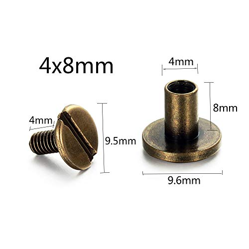 50 Sets Bronze Chicago Screws Assorted Kit Screw Posts Metal Accessories Nail Rivet Chicago Button for DIY Leather Decoration Bookbinding Slotted Flat Head Stud Screw 5/16 Inch(Bronze)
