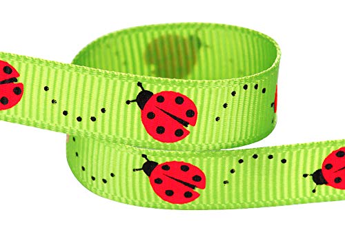 Q-YO Boutique 3/8"-7/8" Ladybug Printed Grosgrain Ribbon for Cheerleader Hair Bows, Sewing (10yd 3/8" Ladybug - -Apple Green/Red)