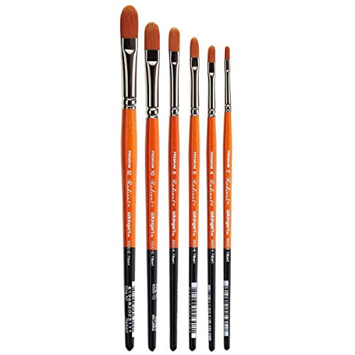 KINGART Radiant 6500 Filbert Series Premium Golden Synthetic Brushes for Acrylic, Oil and Watercolor, Set of 6 (Sizes: 2, 4, 6, 8, 10, 12)