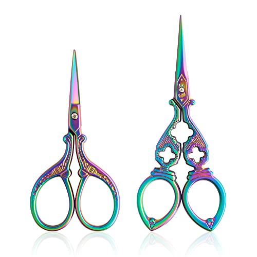 Asdirne Embroidery Scissors, Stainless Steel Sharp Tip Scissors, Thread Scissors DIY Tools for Embroidery, Craft, Needle Work, Art Work & Everyday Use, 2 Pcs, 4.7"/5.3",Colourful