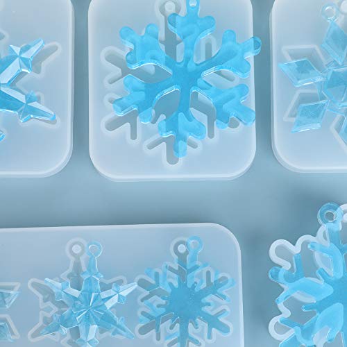 10 Pieces Snowflake Resin Molds with 50 m Nylon Rope, DIY Resin Casting Mould for Christmas Decorations and Crafts Necklace Earrings Pendants