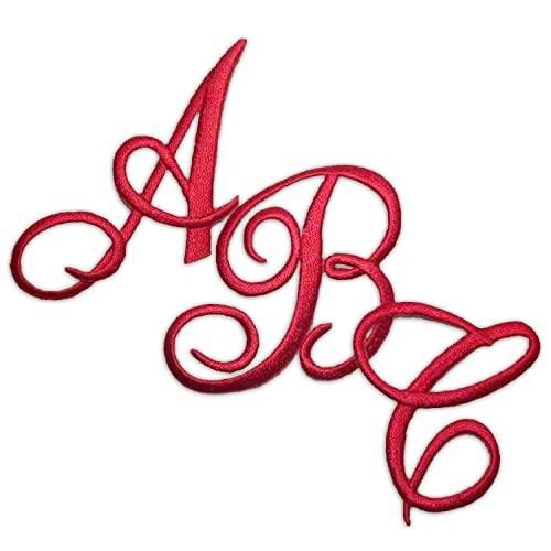 Monogram Letter Patch 26 Piece Kit, Script Iron On Appliques, Kit Includes All 26 Cursive Letters for Clothing, Stockings, and More! (Large, Red)