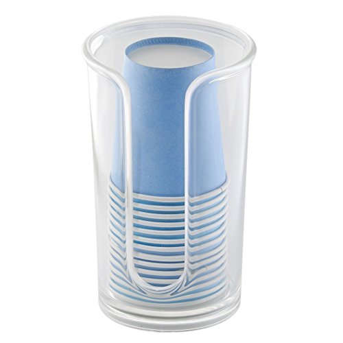 iDesign Paper & Plastic Disposable Cup Dispenser for Bathroom Countertops, The Clarity Collection – 3” x 3” x 5”, Clear
