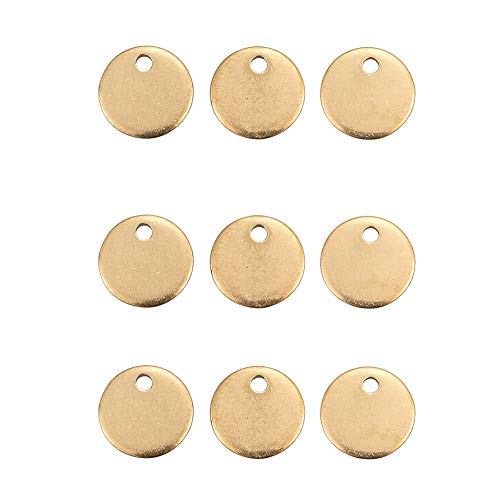 DanLingJewelry 100 pcs 304 Stainless Steel Blank Stamping Tag Flat Round Charms Smooth Surface Pendants for Jewelry Making Golden Color 8 mm