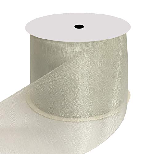 DUOQU 2 inch Wide Shimmer Sheer Organza Ribbon 20 Yards Shell Grey