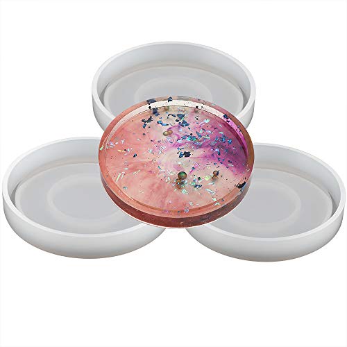 3 Pack Big DIY Round Coaster Silicone Mold, Diameter 3.94"/10cm, Molds for Casting with Resin, Cement