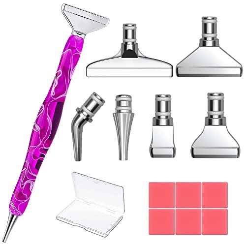 14PCS Diamond Painting Pen Accessories Tools Set, Exquisite Stainless Steel Metal Pen Tips,Ergonomic Diamond Art Drill Pen and 6 Painting Glue Clay,Comfort Grip and Faster Drilling (14PCS-Purple)