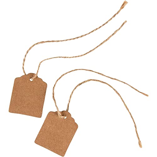 1000 Pack Paper Tags with Jute String Attached for Gift Bags, Hanging Price Labels (Brown, 1 x 2 in)