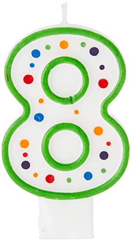 Creative Converting CANDLE-4567 Polka Dot 8 Numeral Candle, 3-Inch x 1.5-Inch