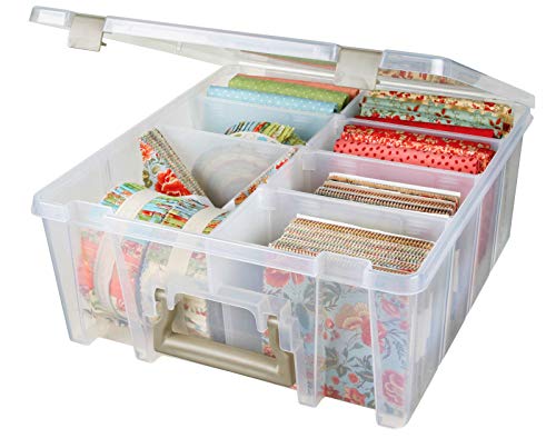 ArtBin 0365500 Super Satchel Double Deep, Portable Art & Craft Organizer with Handle, [1] Plastic Storage Case, Clear with Gold Accents, Clear & Gold