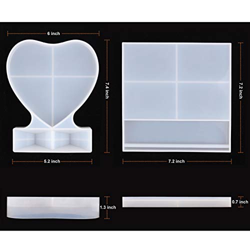 LET'S RESIN Epoxy Molds, Photo Frame Resin Molds Silicone, Large Size Picture Frames Silicone Molds for Epoxy Resin, Rectangle & Heart Shape Epoxy Resin Molds for DIY Home Table Décor