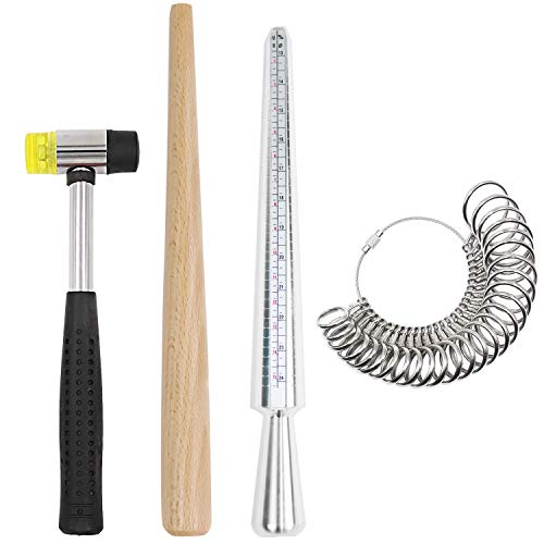HEYMOUS Ring Mandrel Metal Ring Sizer Set with Jewelry Rubber Mallet Hammer Rings Size Measuring Tools Finger Gauge Wood Ring Shaper Tool Jeweler's Repair Kit