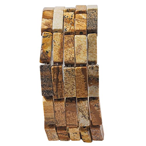 BEADIA Natural Brown Picture Jasper Tube Beads 13x4mm 30pcs Rectangle Loose Semi Gemstone Beads for Jewelry Making Design