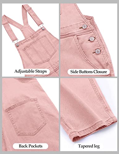 luvamia Women's Casual Adjustable Denim Bib Overalls Jeans Pants Fashion Loose Overall Jumpsuits Pink Size Small (Size 4 - Size 6)