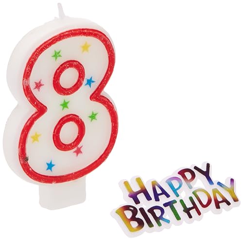 Number 8 Multicolor Glitter Wax Birthday Candle - 7.5" x 3.63" (1 Count) - Vibrant Celebration Accessory
