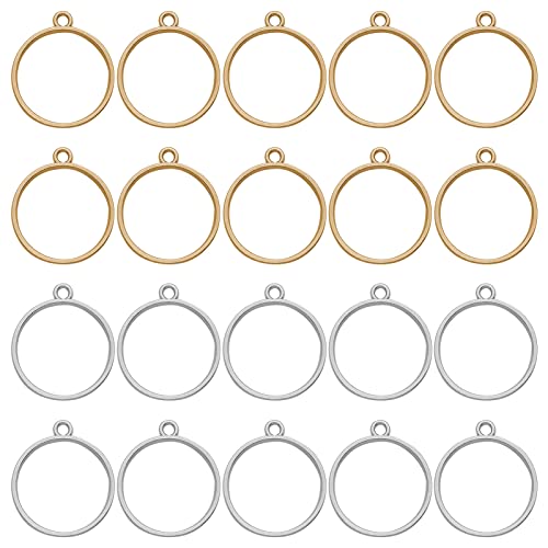 100pcs Open Bezels for Resin,Hollow Mold Pendants Blank Resin Pendants Open Bezel Pendants Backs Geometric Pressed Flower Frame for Jewelry Making,DIY Resin Crafts(K Gold,White K)