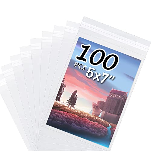 Somime 100 Pack 5 1/2 x 7 5/9 Inches Picture Sleeves Bags For 5x7 Mat Board,Acid-Free 5x7 Clear Plastic Sleeves