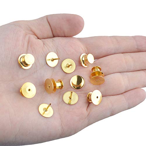 Aylifu Tie Tacks and Clutch Backs Set, 30 Pieces Metal Pin Backs Locking Pin Keepers with 30 Pieces 10mm Tie Tacks Blank Pins (Gold)- No Tool Required