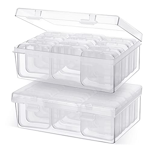 Blulu 24 Pcs Small Bead Organizer Plastic Bead Storage Containers Clear Plastic Storage Case Craft Containers with 2 Pcs Hinged Lid Clear Craft Cases (6.7 x 4.33 x 2.36 Inch, 2.12 x 2.12 x 0.79 Inch)