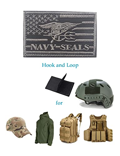 2 PCS AliPlus America Navy Seals Patches Embroidered Tactical Morale Patch Hook and Loop (Grey) Navy Seals 03