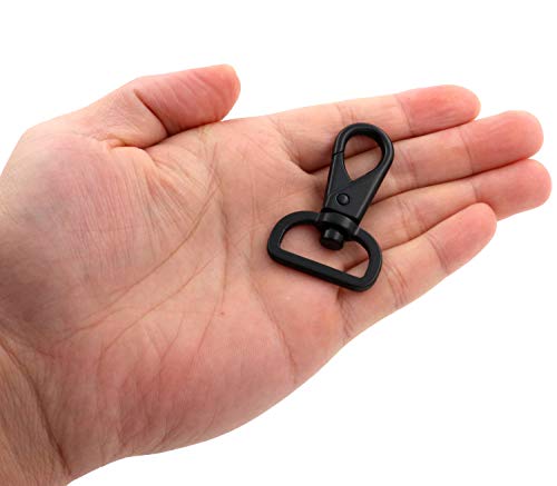 BIKICOCO 1'' Swivel Trigger Push Gate Snap Hook Lobster Claw Clasp Spring Loaded Clip, Flat-D-Ring Ended, Black - Pack of 10