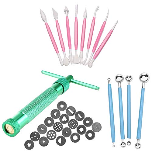 32 Pcs Clay Fondant Extruder Cake Decorating Supplies Sugar Modeling Tool, Clay Extruder Gun with 20 Tips Sugar Paste Extruder, Ball Stylus Dotting Tool & Cake Crafts Clay Sculpting Tools