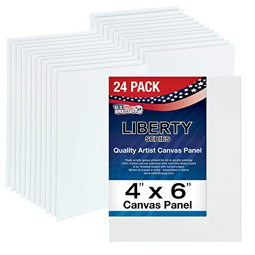 US Art Supply 4 X 6 inch Professional Artist Quality Acid Free Canvas Panel Boards for Painting 24-Pack (1 Full Case of 24 Single Canvas Board Panels)