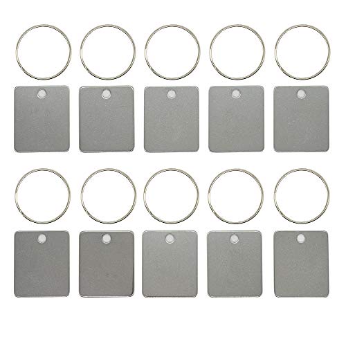 StayMax Rectangle Engraving Blanks Stamping Blanks Stainless Steel Blank Tags with Key Rings 25 Pack