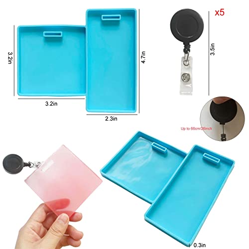 Cotsdan Work Card Holder Clip Silicone Mold ID Card Holders for Badges Rectangle Square Epoxy Casting Mold with 5Pc Black Badge Reel Clip Name Badge Holders Vertical Jewelry Making Tool Office Supply