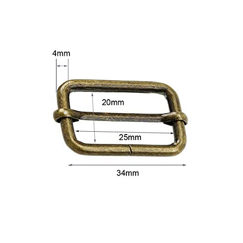 MEICOCO Slide Belt Keeper 1" 1.25" Movable Bar Slider Strap Adjuster Rectangle Strap Keeper Purse Making (Antique Brass) (1" x 20 pcs, Antique Brass)